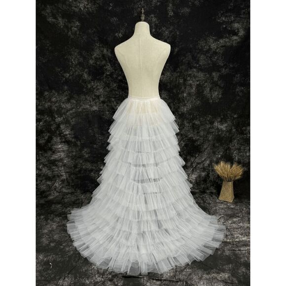 🤍 NEW Bridal Wedding Layered Tulle Mesh Petticoat Train Wrap Hi-Lo Open Skirt - Picture 16 of 16